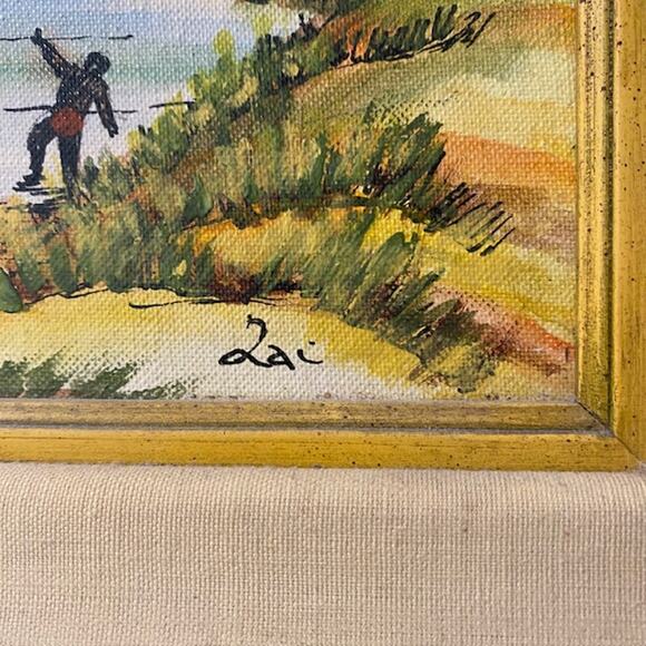 Children With Ball Oil Painting Original Artist Qai 1974-1976 M. Field's Chicago - Picture 4 of 15